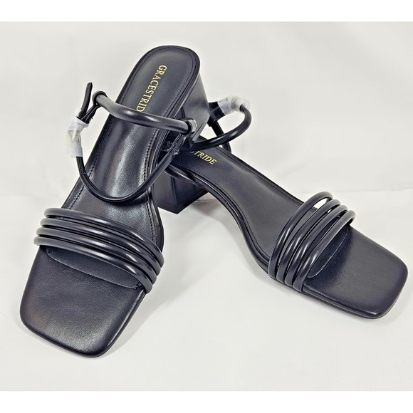 GraceStride Shoes - GraceStride Strappy Heeled Sandals Womens 8.5 Black Square Toe Block Heel NWT